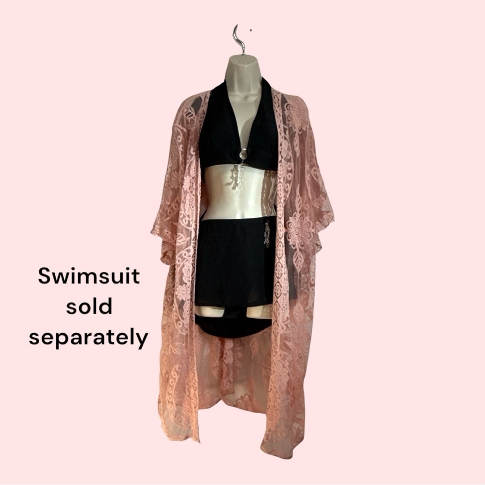 Sexy Sheer Lace Crochet Cover-Up Rose Pink, No Closure Size L/XL - Picture 3 of 8